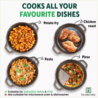 CASTrong Cast Iron Fry Pan, 2 Handles, Pre-seasoned, Nonstick, 100% Pure, Toxin-free, Induction, 24.6cm, 1.8L, 2.6kg