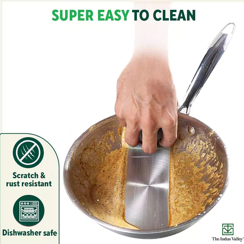 TurboCuk Tri-ply Stainless Steel Fry Pan+ Glass Lid, Premium Quality, 3 Layer Thick Body, 100% Toxin-free, Non-stick, Induction & Gas, 1.5/1.7/1.9L