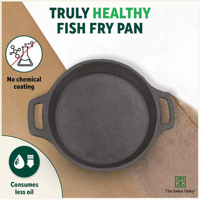 CASTrong Cast Iron Fish Fry Pan, Pre-seasoned, Nonstick, 100% Pure, Toxin-free, Induction, 22.4/25cm, 1.5kg/2kg