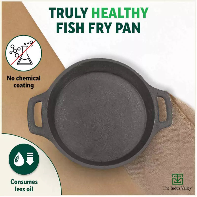 CASTrong Cast Iron Fish Fry Pan, Pre-seasoned, Nonstick, 100% Pure, Toxin-free, Induction, 22.4/25cm, 1.5kg/2kg