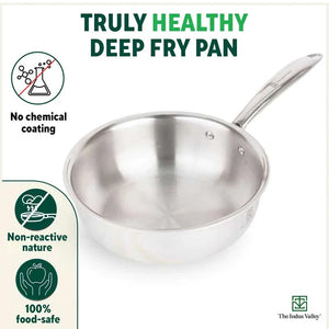 TurboCuk Tri-ply Stainless Steel Deep Fry Pan, Premium Quality, 3 Layer Thick Body, 100% Toxin-free, Non-stick, Induction & Gas, 22.1cm, 1.6L