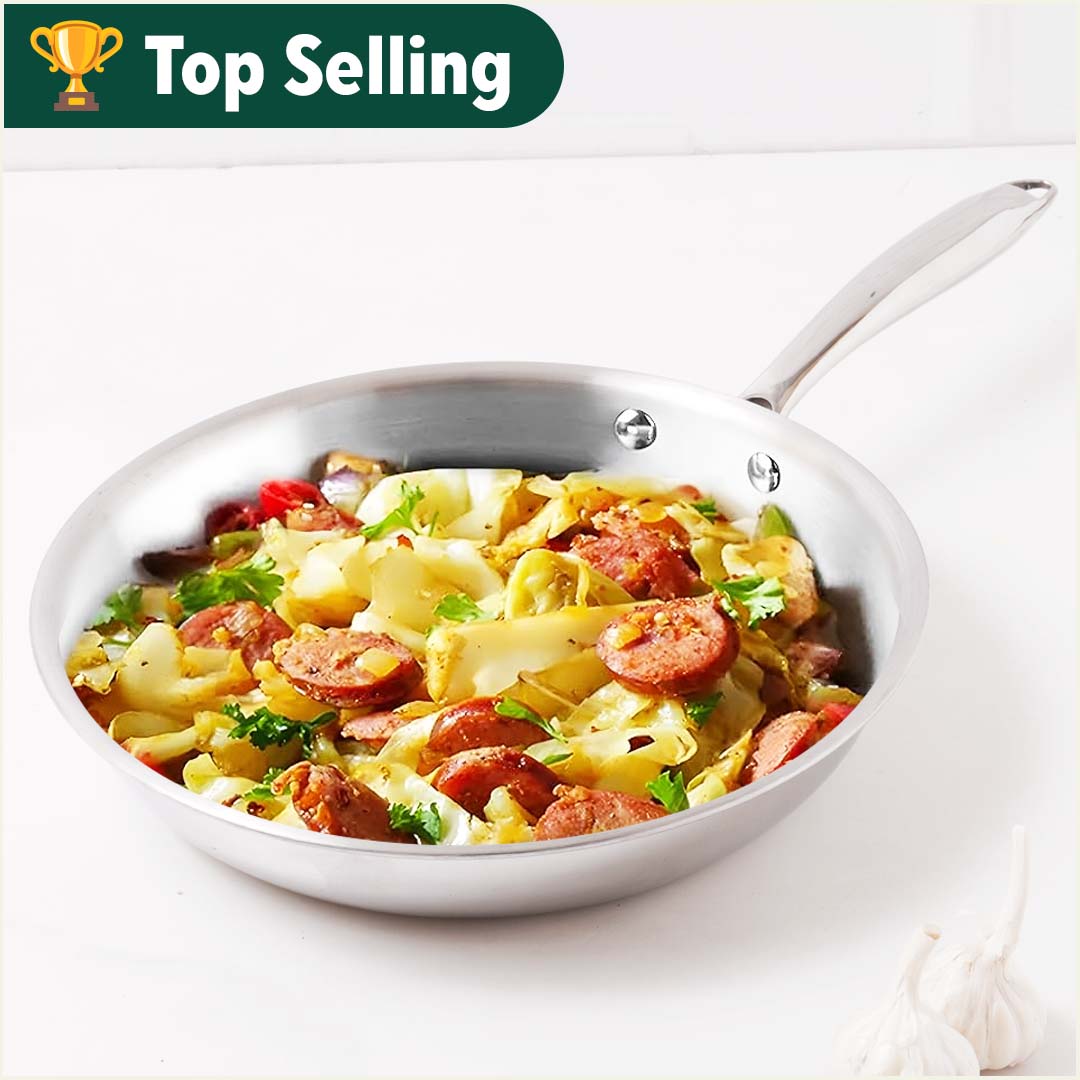TurboCuk Tri-ply Stainless Steel Fry Pan, Premium 3 Layer Thick Body, Induction, Non-stick, 23.4/25.4/28 cm, 1.5/1.7/1.9L