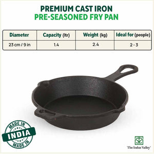 CASTrong Cast Iron Fry Pan/Skillet,Pre-seasoned, Nonstick, 100% Pure, Toxin-free, Induction, 23cm, 1.4L, 2.4kg