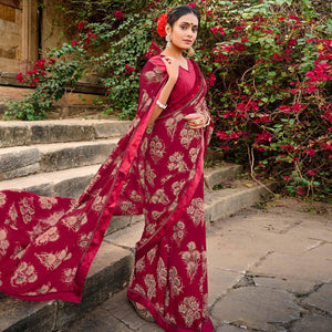 Fuchsia Foil Printed Georgette Saree