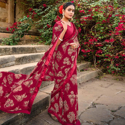 Fuchsia Foil Printed Georgette Saree