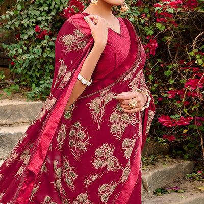 Fuchsia Foil Printed Georgette Saree
