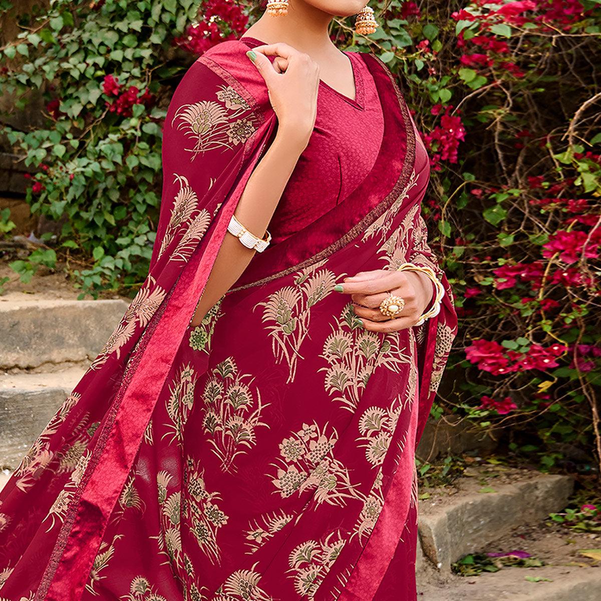 Fuchsia Foil Printed Georgette Saree