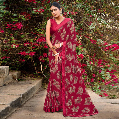 Fuchsia Foil Printed Georgette Saree
