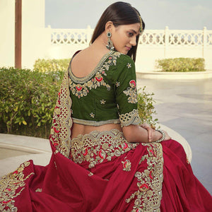 Fuchsia Party Wear Embroidered Satin Saree