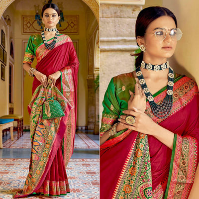 Fuchsia Pink Festive Wear Woven Banarasi Silk Saree