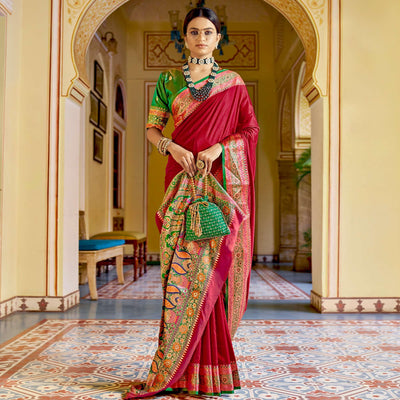 Fuchsia Pink Festive Wear Woven Banarasi Silk Saree