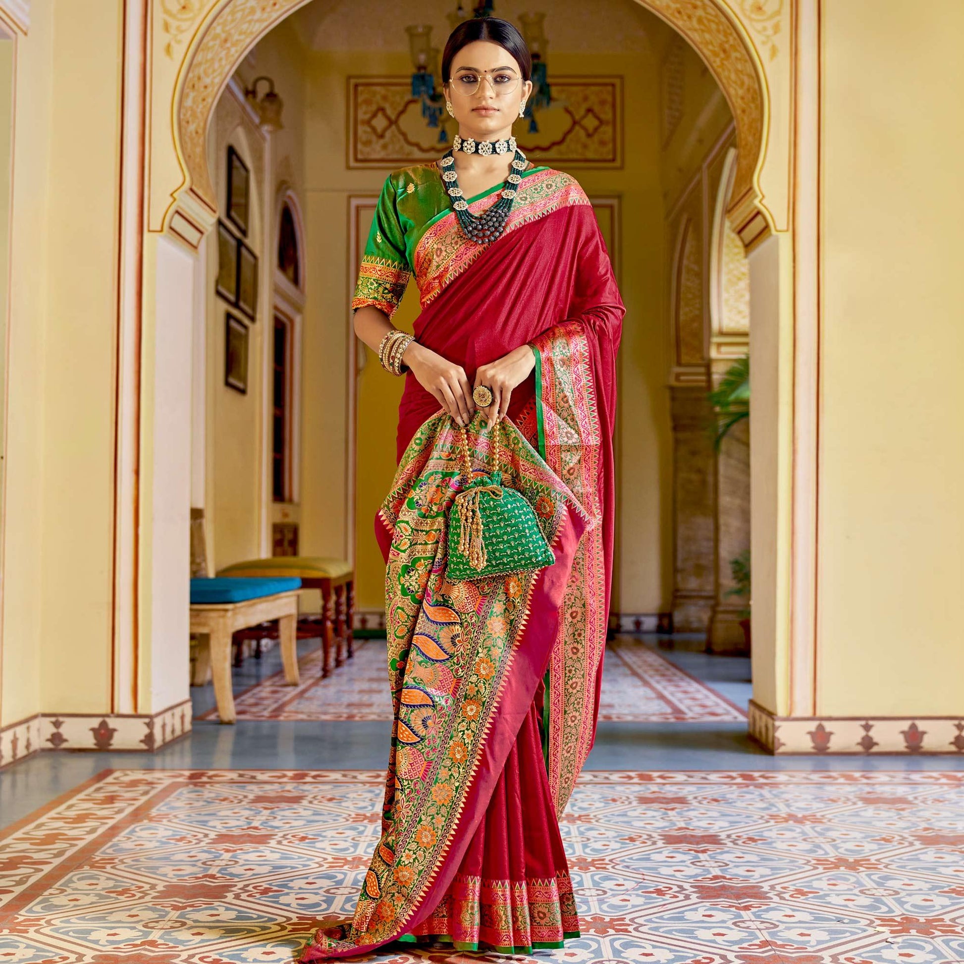 Fuchsia Pink Festive Wear Woven Banarasi Silk Saree