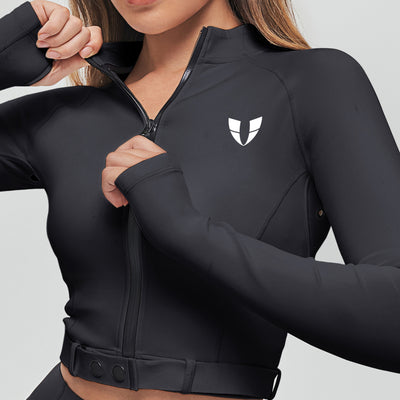 Full-zip Cropped Jacket Plus - Black