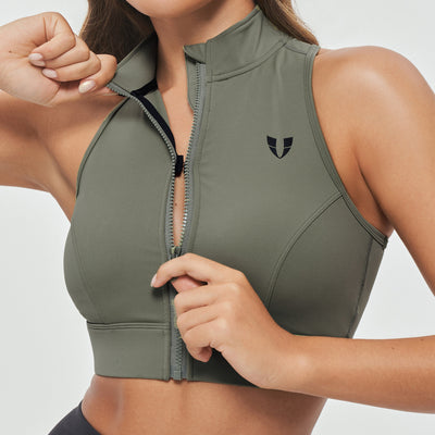 Full Zip Padded Tank - Olive Green