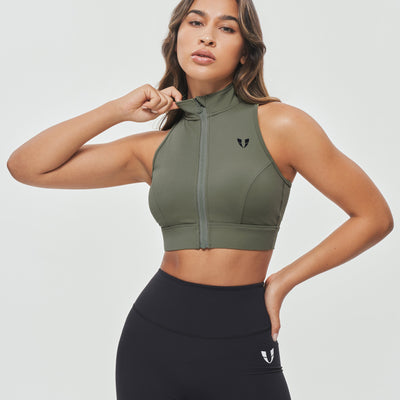 Full Zip Padded Tank - Olive Green