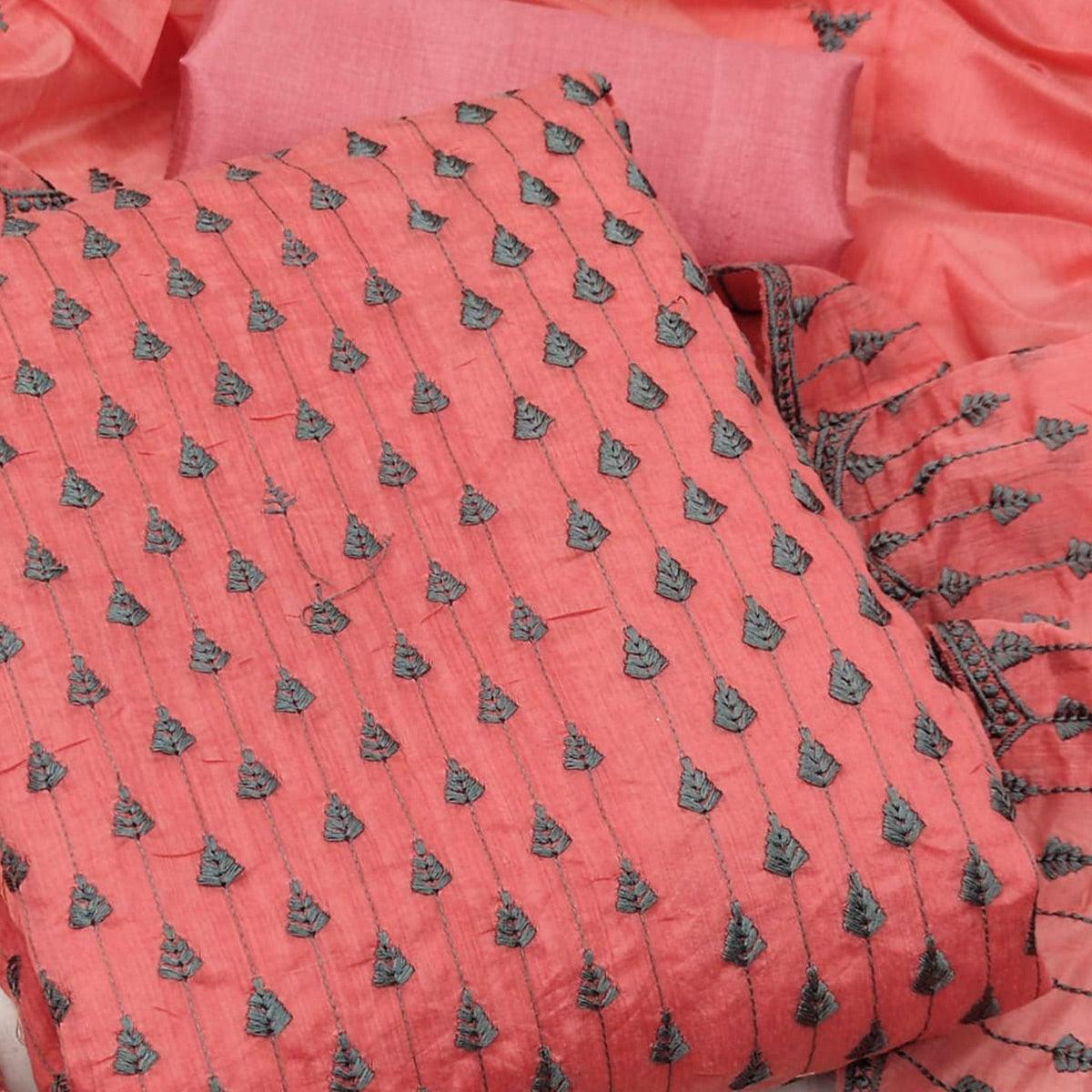 Gajari Casual Wear Embroidered Modal Chanderi Dress Material