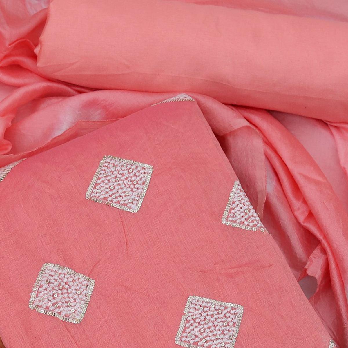 Gajari Embroidered Chanderi Dress Material