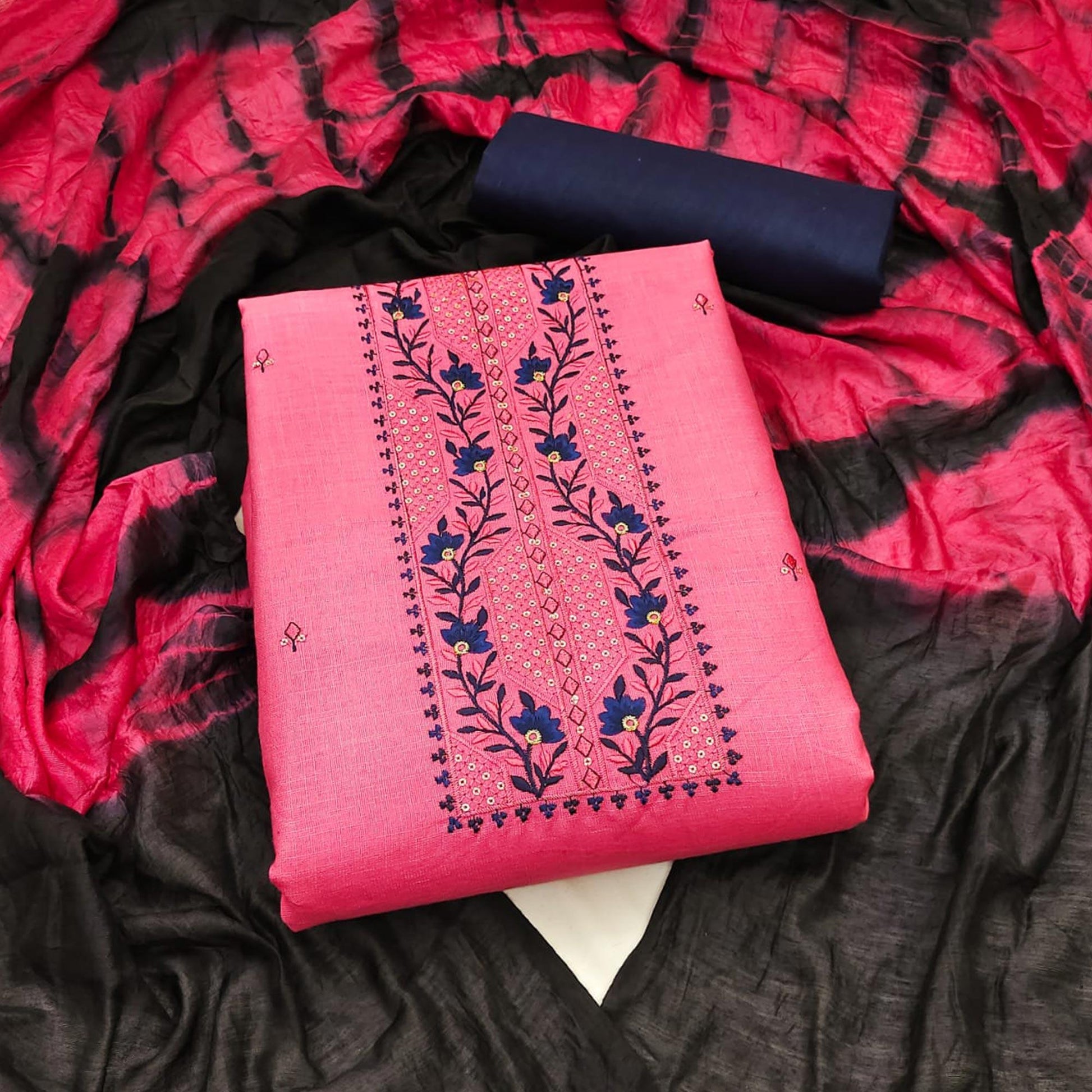Gajari Embroidered Cotton Blend Dress Material