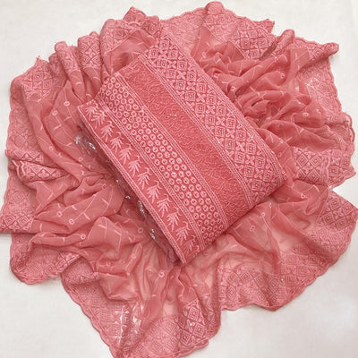 Gajari Lucknowi Embroidered Georgette Dress Material
