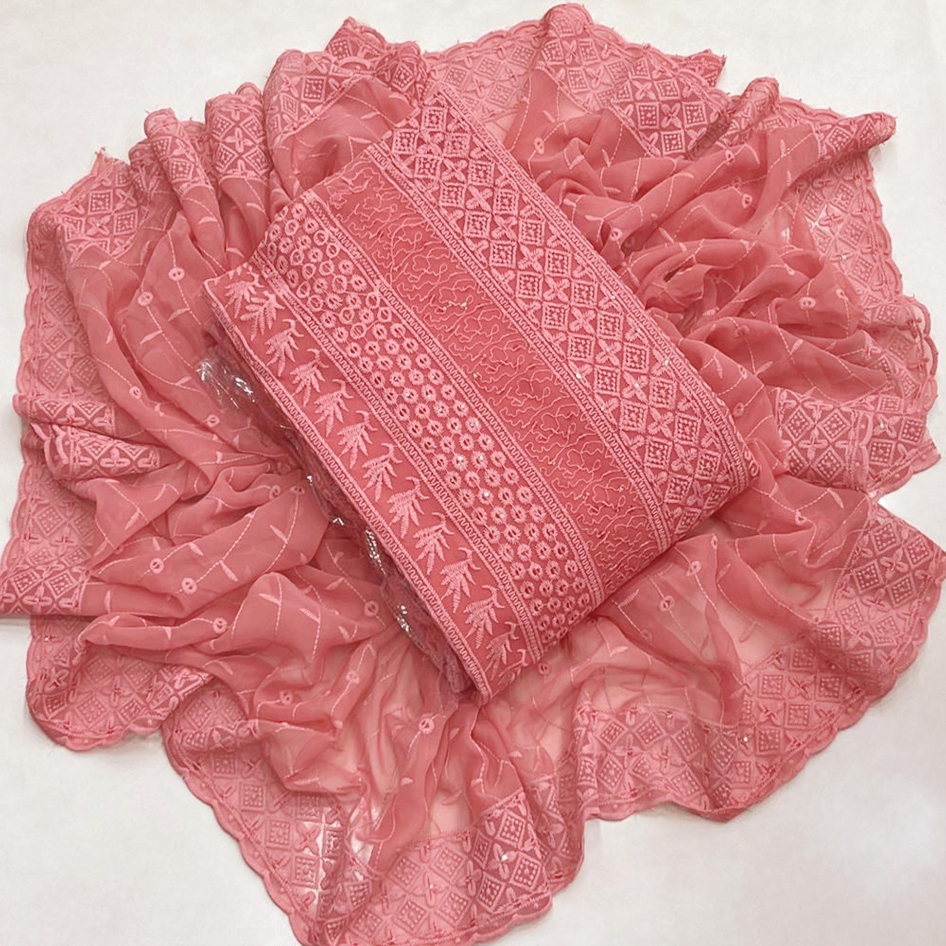 Gajari Lucknowi Embroidered Georgette Dress Material
