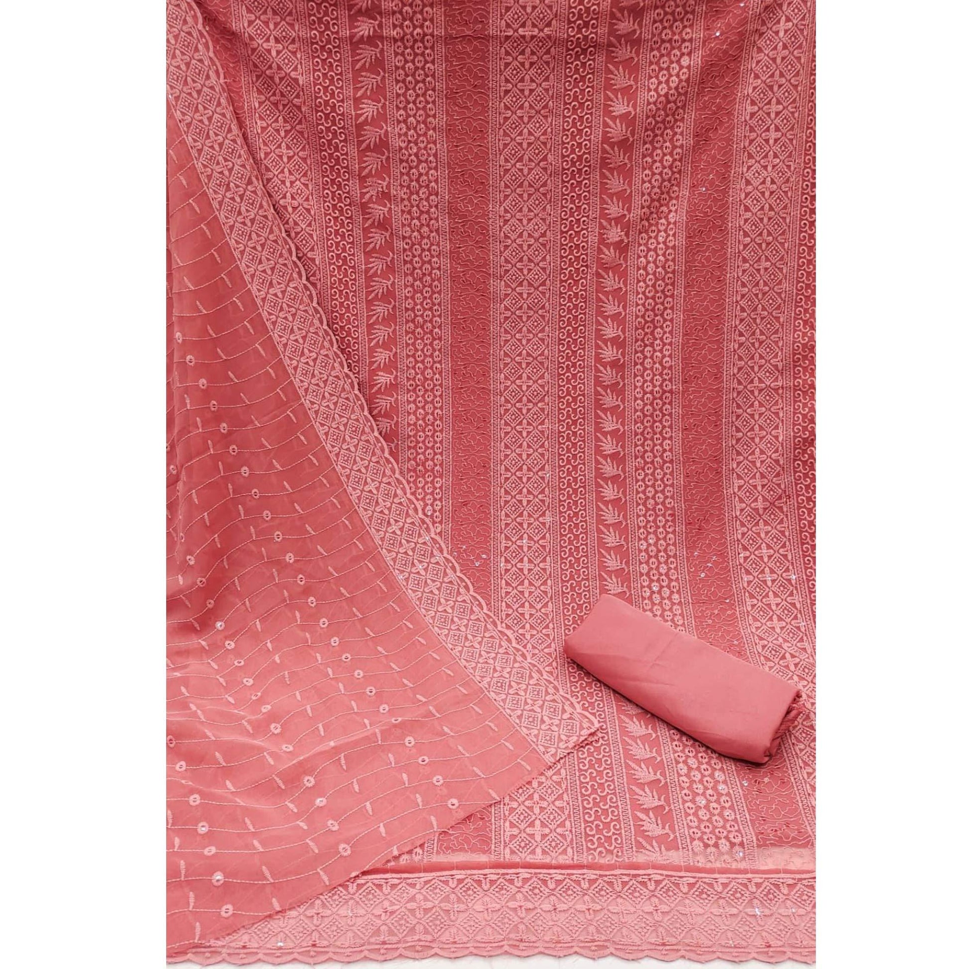 Gajari Lucknowi Embroidered Georgette Dress Material