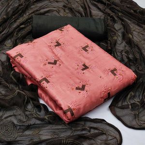 Gajari Pink Casual Wear Embroidered Zora Silk Dress Material