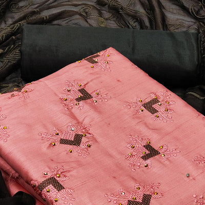 Gajari Pink Casual Wear Embroidered Zora Silk Dress Material