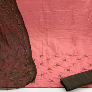 Gajari Pink Casual Wear Embroidered Zora Silk Dress Material
