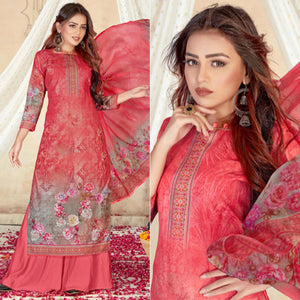 Gajari Pink Casual Wear Floral Printed Cotton Dress Material