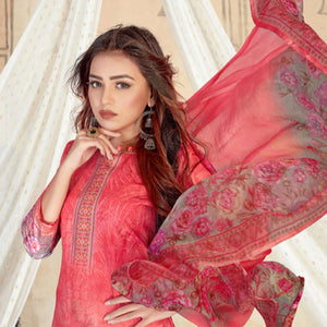 Gajari Pink Casual Wear Floral Printed Cotton Dress Material