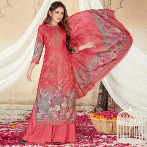 Gajari Pink Casual Wear Floral Printed Cotton Dress Material