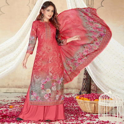 Gajari Pink Casual Wear Floral Printed Cotton Dress Material