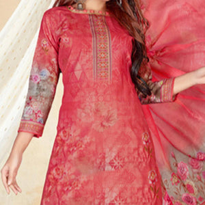 Gajari Pink Casual Wear Floral Printed Cotton Dress Material