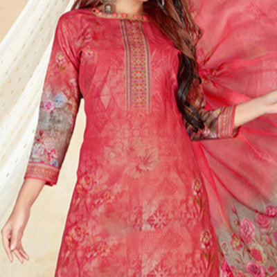 Gajari Pink Casual Wear Floral Printed Cotton Dress Material