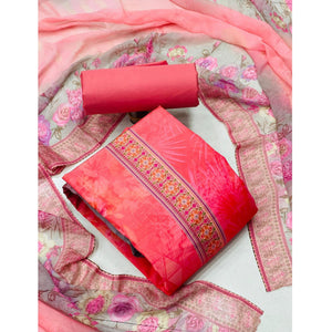Gajari Pink Casual Wear Floral Printed Cotton Dress Material