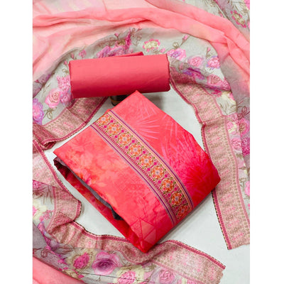 Gajari Pink Casual Wear Floral Printed Cotton Dress Material