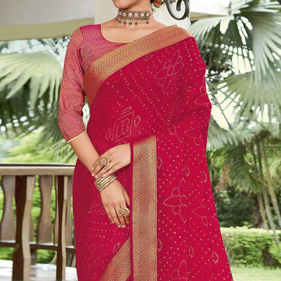 Gajari Pink Casual Wear Printed Chiffon Saree