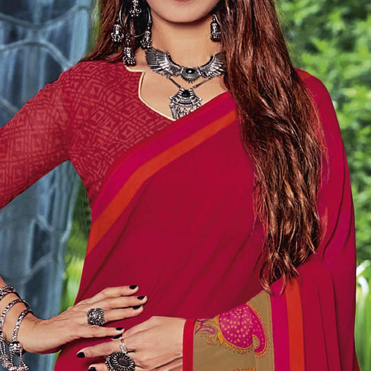 Gajari Pink Casual Wear Printed Georgette Saree