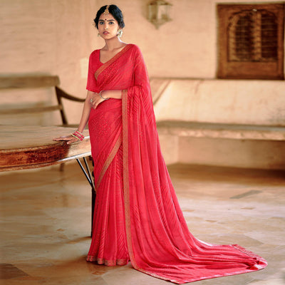 Gajari Pink Casual Wear Printed With Fancy Lace Georgette Saree