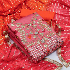 Gajari Pink Festive Wear Gotta Plus Handwork Cotton Dress Material