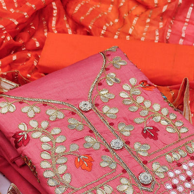 Gajari Pink Festive Wear Gotta Plus Handwork Cotton Dress Material