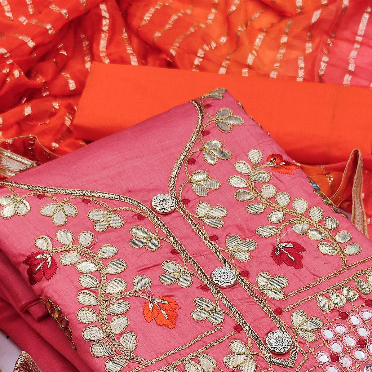 Gajari Pink Festive Wear Gotta Plus Handwork Cotton Dress Material