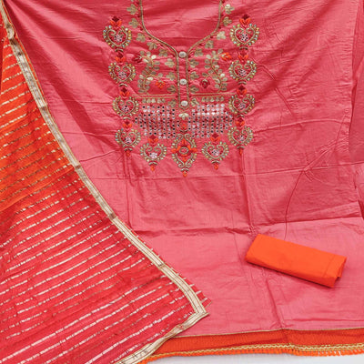 Gajari Pink Festive Wear Gotta Plus Handwork Cotton Dress Material