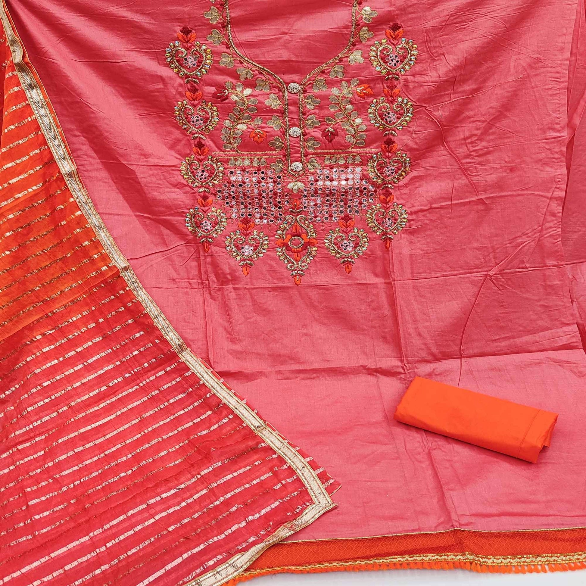 Gajari Pink Festive Wear Gotta Plus Handwork Cotton Dress Material