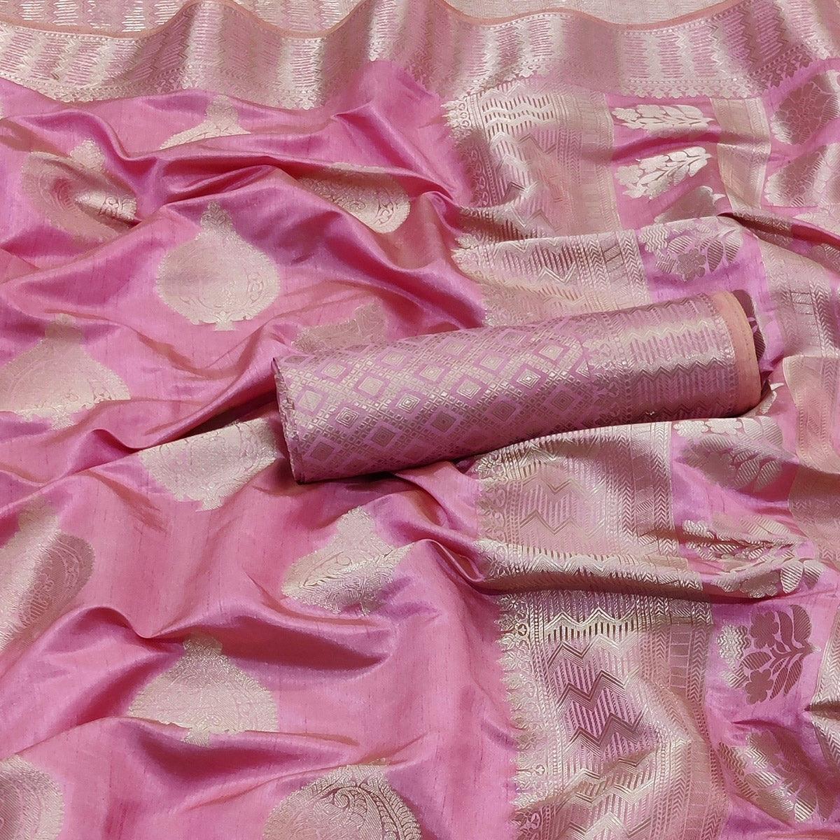 Gajari Pink Festive Wear Soft Jari Woven Art Silk Saree