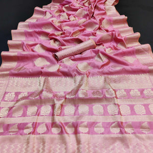 Gajari Pink Festive Wear Soft Jari Woven Art Silk Saree