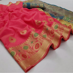 Gajari Pink Festive Wear Woven Banarasi Saree With Butta And Jacquard Border