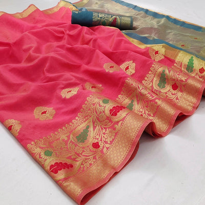 Gajari Pink Festive Wear Woven Banarasi Saree With Butta And Jacquard Border