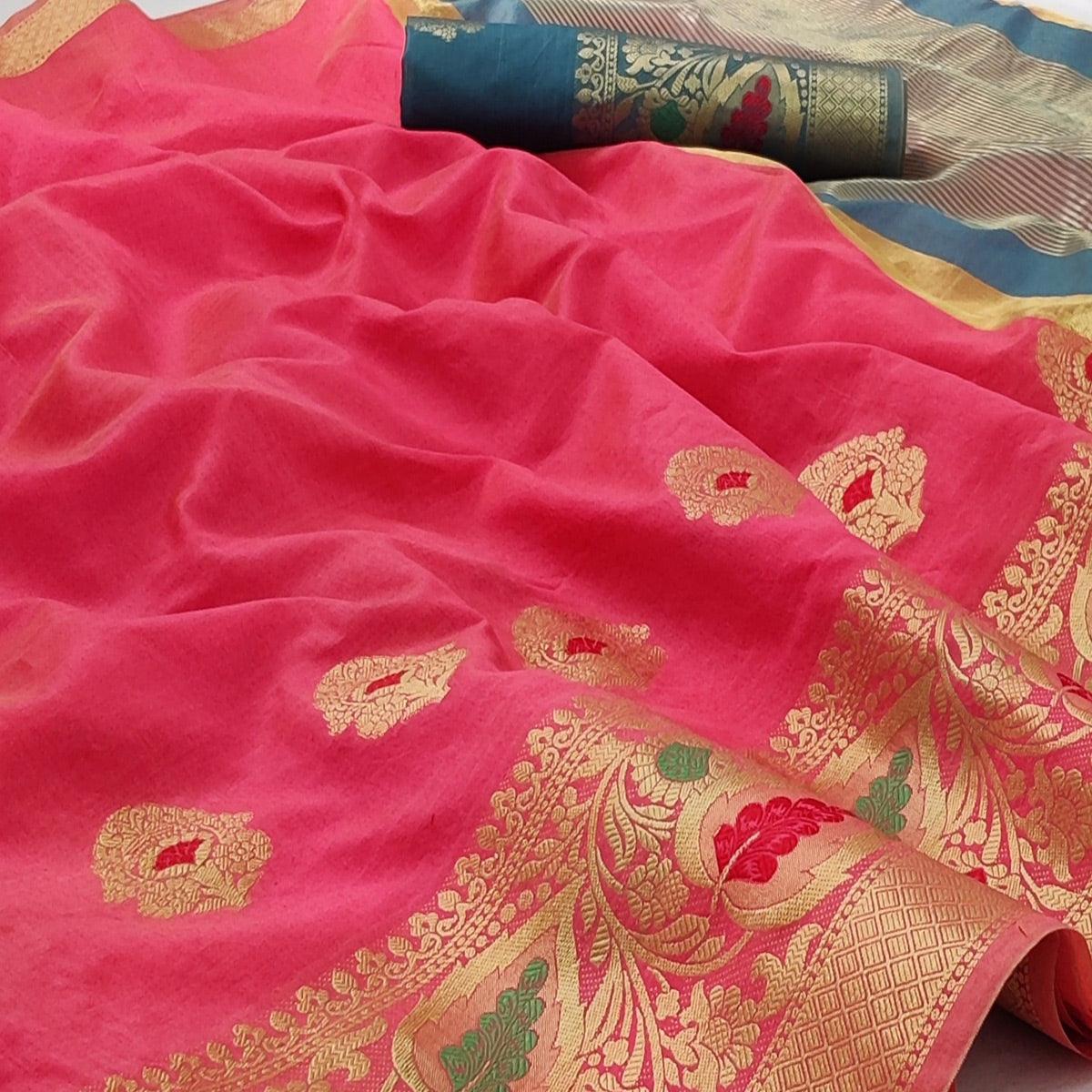 Gajari Pink Festive Wear Woven Banarasi Saree With Butta And Jacquard Border