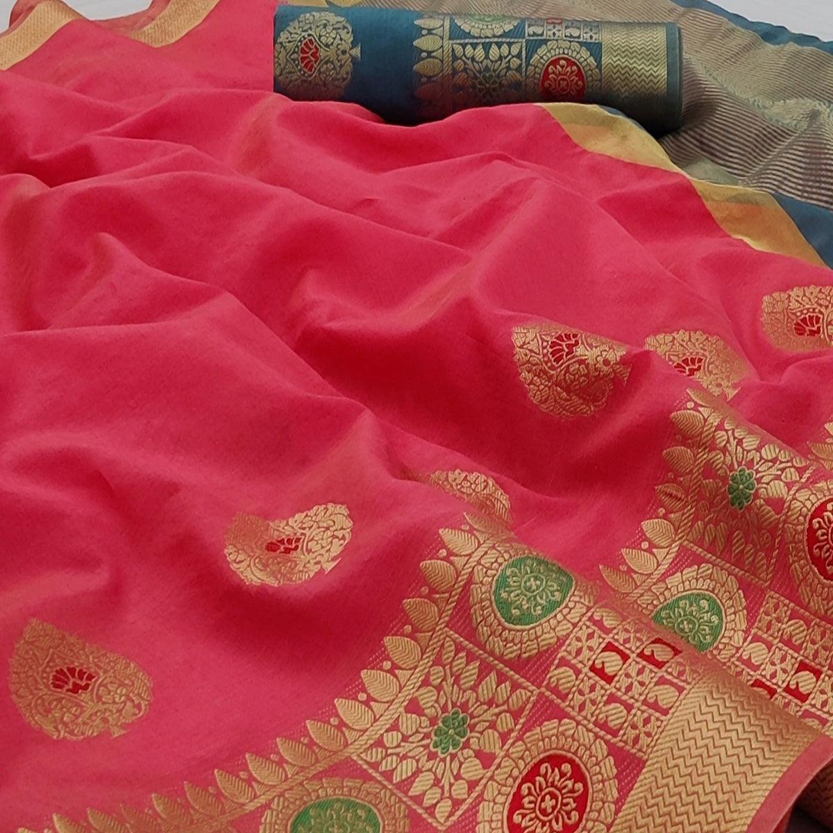 Gajari Pink Festive Wear Woven Banarasi Saree With Butta And Jacquard Border